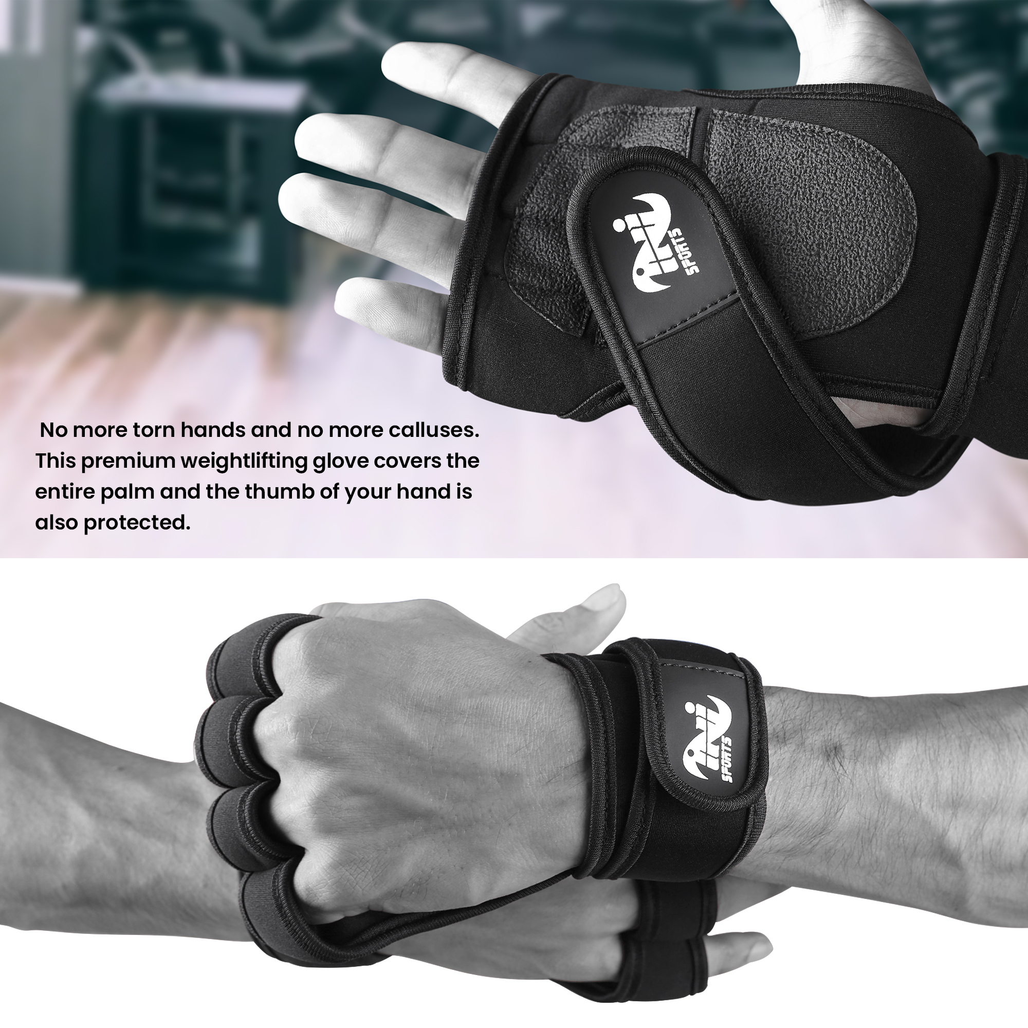 INI GYM WEIGHT LIFTING GLOVES FITNESS Neoprene Wrist Support Straps All Size 